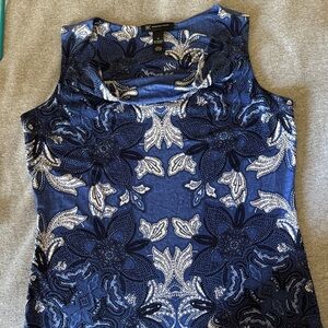 INC International Concepts Navy and White Floral Blouse